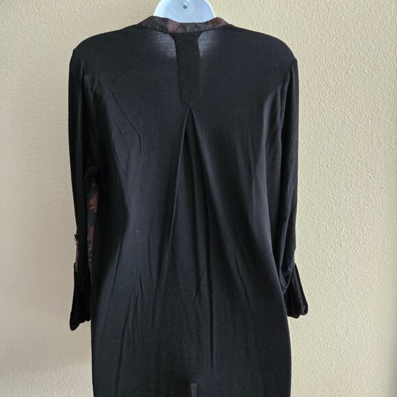 Rock & Republic Black Burgundy Abstract Mixed Media Tunic Blouse - Picture 2 of 5